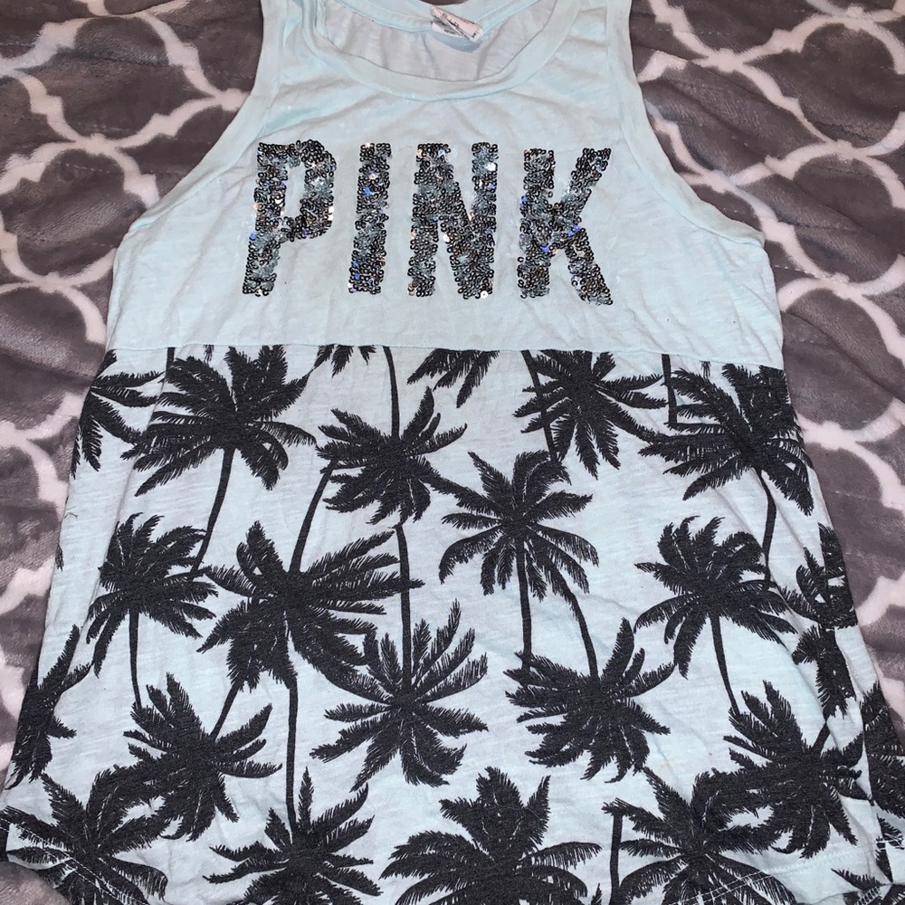 PINK tank with palm trees size XS